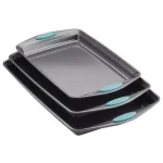 Rachael Ray 3-Piece Nonstick Steel Cookie Pan Set with Agave Blue Silicone Grips, Gray thumbnail 1
