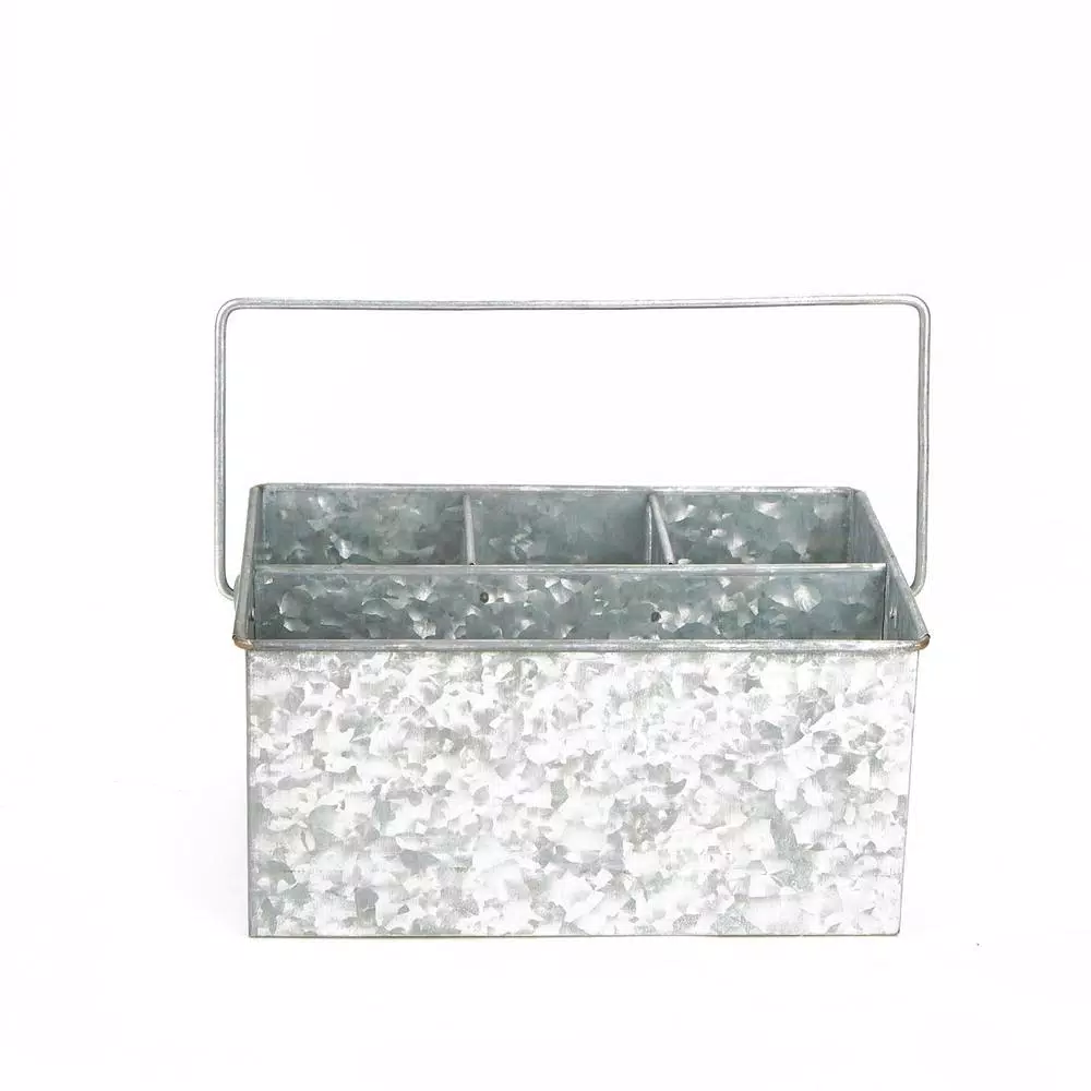 Mind Reader Silver Galvanized Steel Utensil Caddy - 3 Compartment Flatware & Condiment Organizer