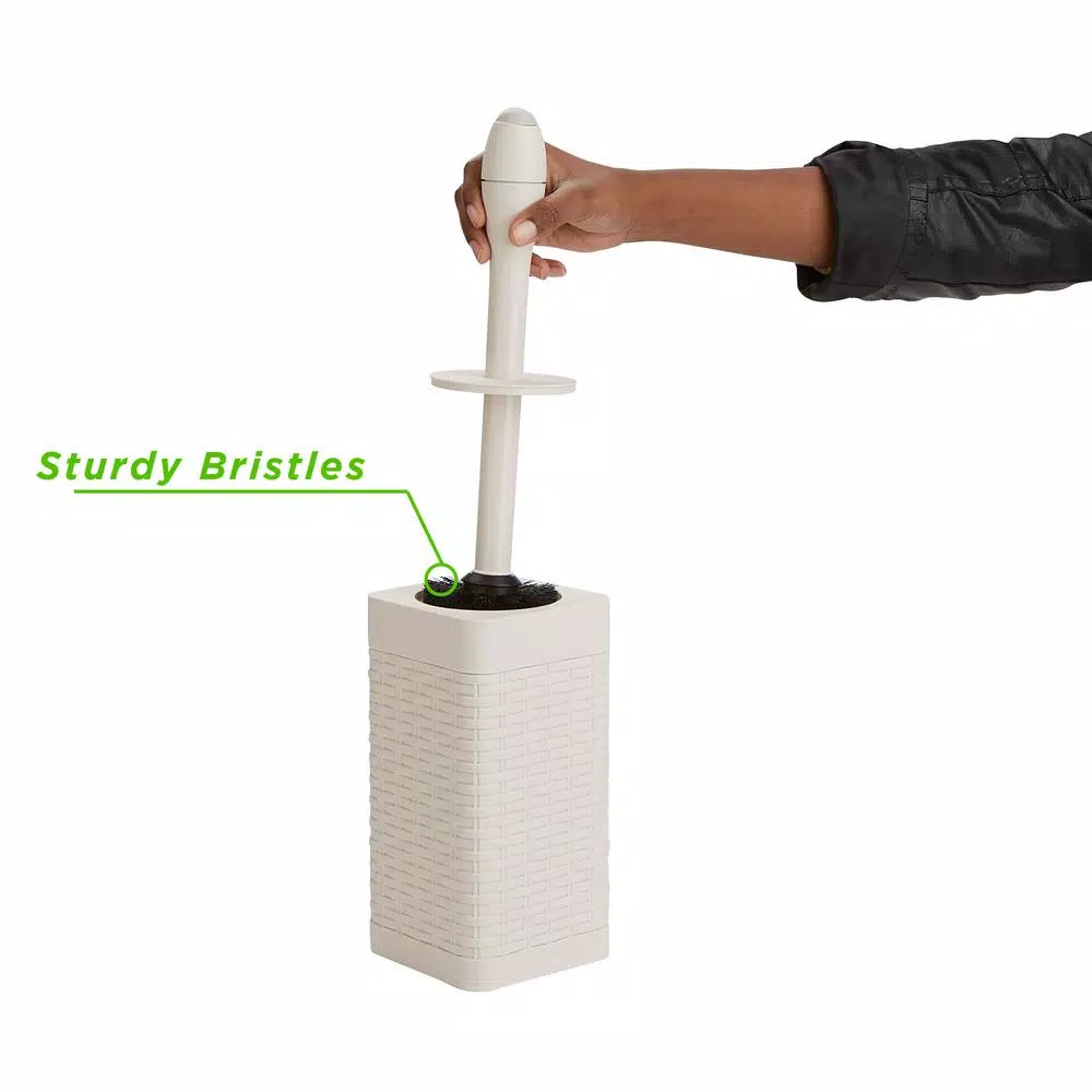 Mind Reader 12 in. Plastic Toilet Brush and Holder Set, Ivory