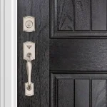 Baldwin Prestige Wesley Single Cylinder Satin Nickel Handleset with Arch Rose Carnaby Knob and SmartKey Security thumbnail 9