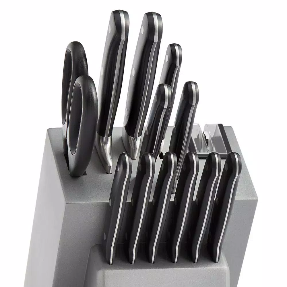 KitchenAid 14-Piece German Stainless Steel Knife Set with Triple Rivet Handles and Wood Block