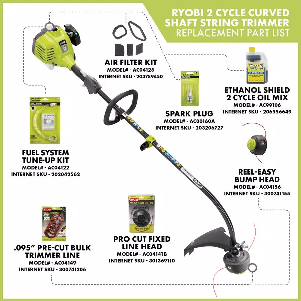 RYOBI 25cc 2-Cycle Gas Curved Shaft String Trimmer, Attachment Capable