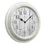 La Crosse Technology 14 in. Round White Distressed Barn Wood Style Wall Clock with Quartz Movement thumbnail 4