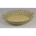 Unbranded Criss Cross Black and Unfinished Round Rattan Serving Tray with Poplar Handles thumbnail 2