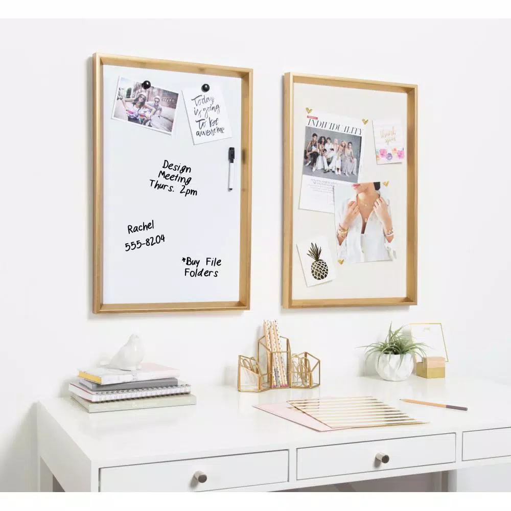 DesignOvation Kate and Laurel Calder Modern Framed Magnetic Dry Erase Board, Gold