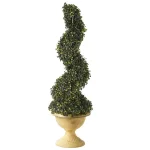 National Tree Company 39 in. Artificial Boxwood Spiral Topiary in Distressed Yellow Ceramic Pot thumbnail 1