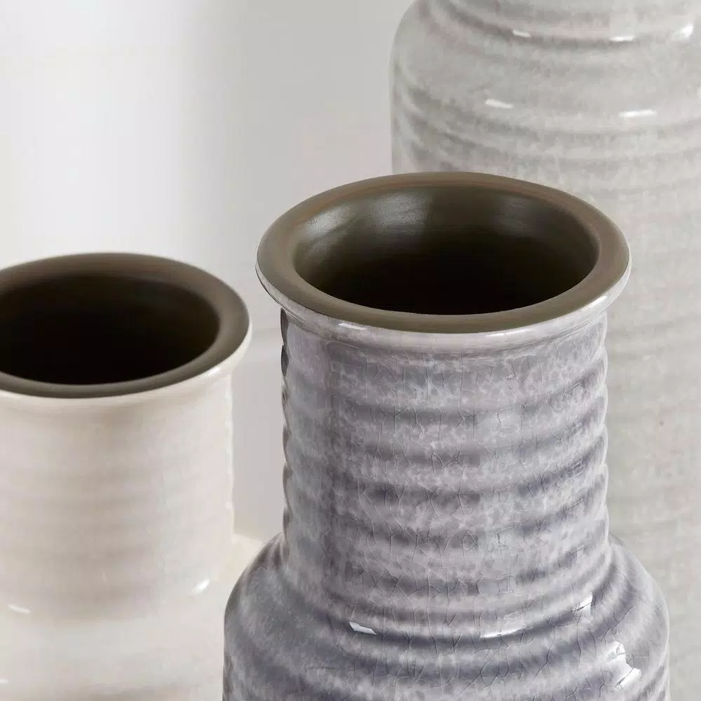 Home Decorators Collection Ceramic Decorative Vases, Set of 3, Stone Grey, Shadow Grey and White