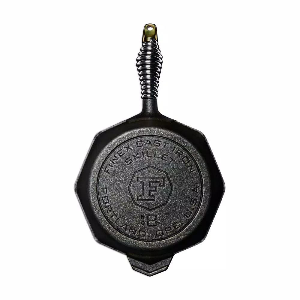 FINEX 8 in. Cast Iron Skillet with Stainless Steel Speed Cool Handle and Multi-Pour Design, Black