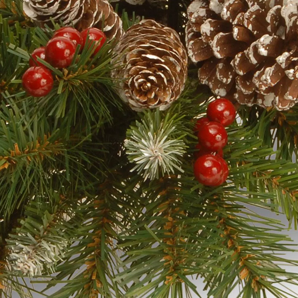 National Tree Company 30 in. Frosted Berry and Evergreen Centerpiece with 3-Candle Holder