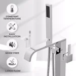 AKDY Freestanding Floor Mount Roman Tub Faucet with Hand Shower, Chrome thumbnail 2