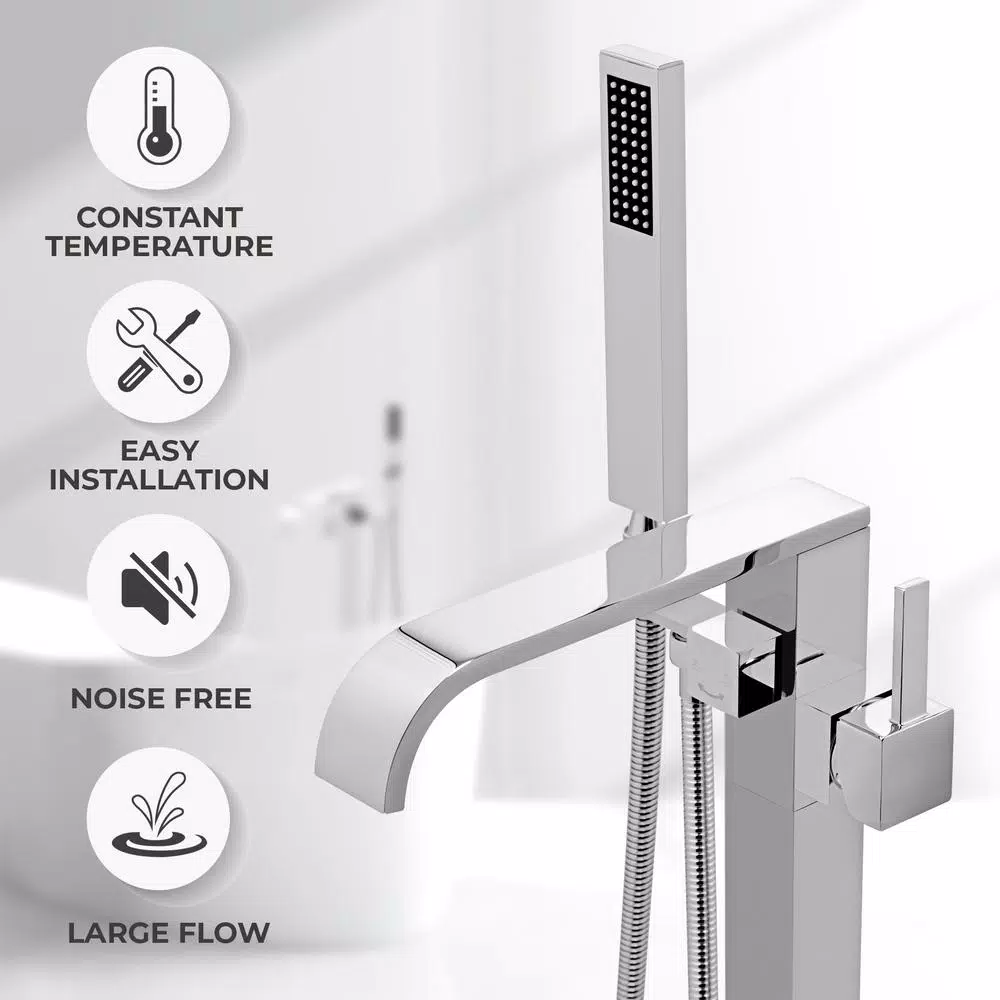 AKDY Freestanding Floor Mount Roman Tub Faucet with Hand Shower, Chrome