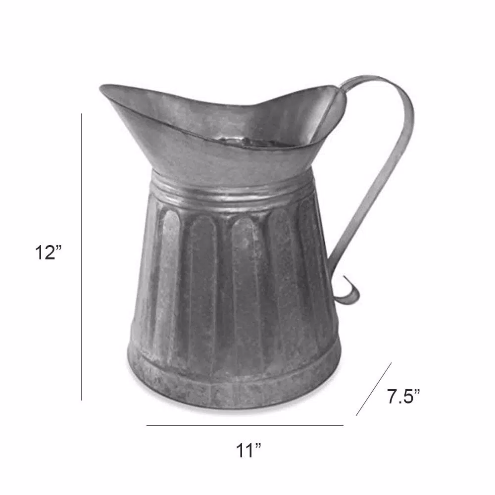 Benzara Vintage Style Gray Galvanized Metal Milk Pitcher - Rustic Kitchen Canister