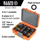 Klein Tools 2-In-1 Impact Socket Set, 5-Piece SAE Socket Set with 1/2 in. Drive and Adapter thumbnail 2