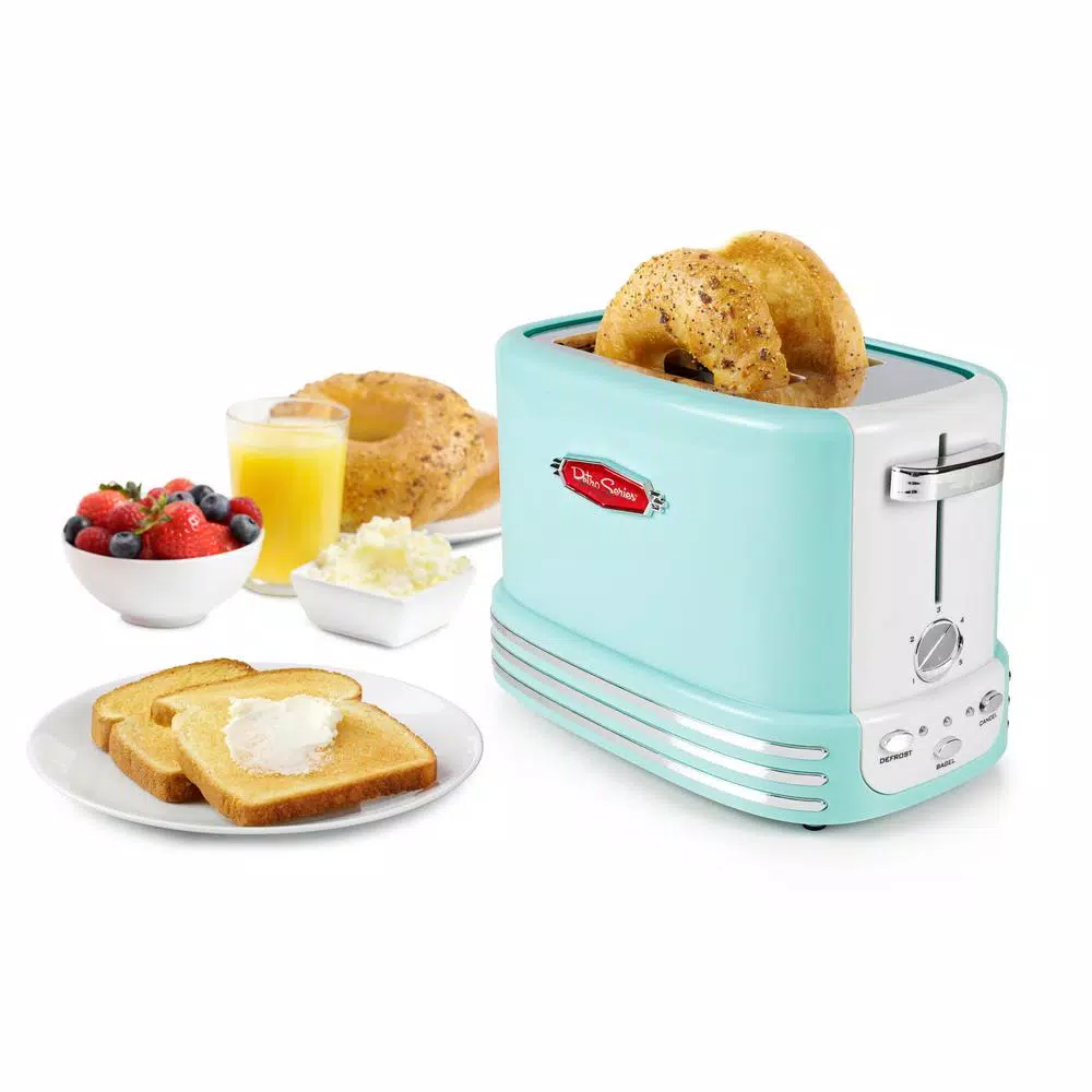 Nostalgia Retro Series 2-Slice Aqua Wide Slot Bagel Toaster with 5 Browning Levels