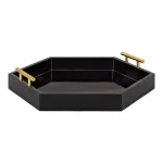 Kate and Laurel Lipton 18 in. Black and Gold Hexagon Decorative Serving Tray with Metal Handles thumbnail 5