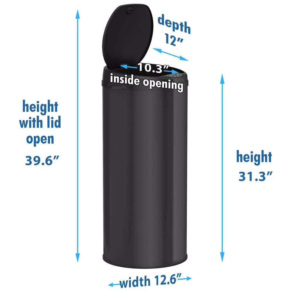 iTouchless 13 Gallon Matte Black Touchless Motion Sensor Trash Can with Odor Filter