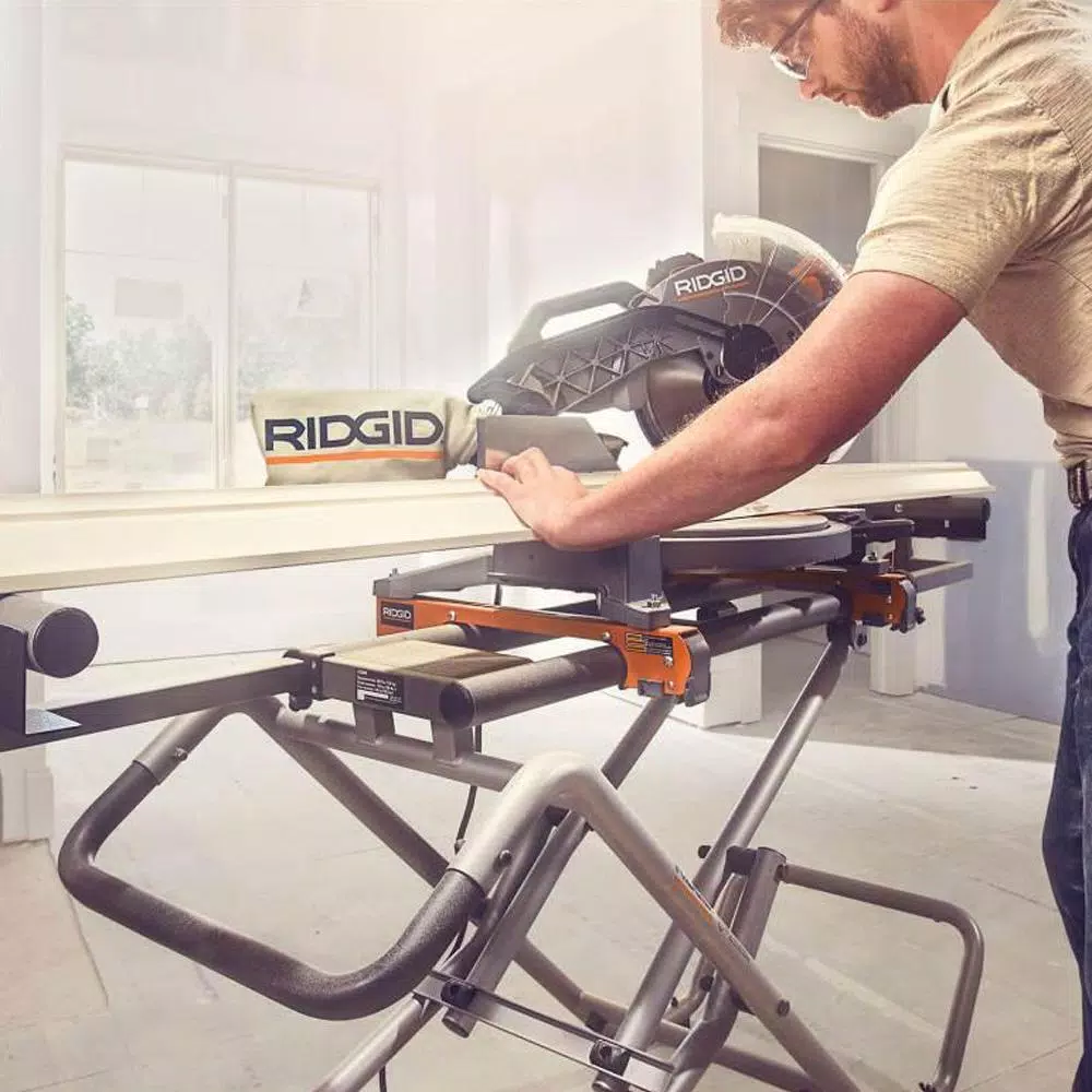 RIDGID Universal Mobile Miter Saw Stand with Mounting Braces and Large Wheels