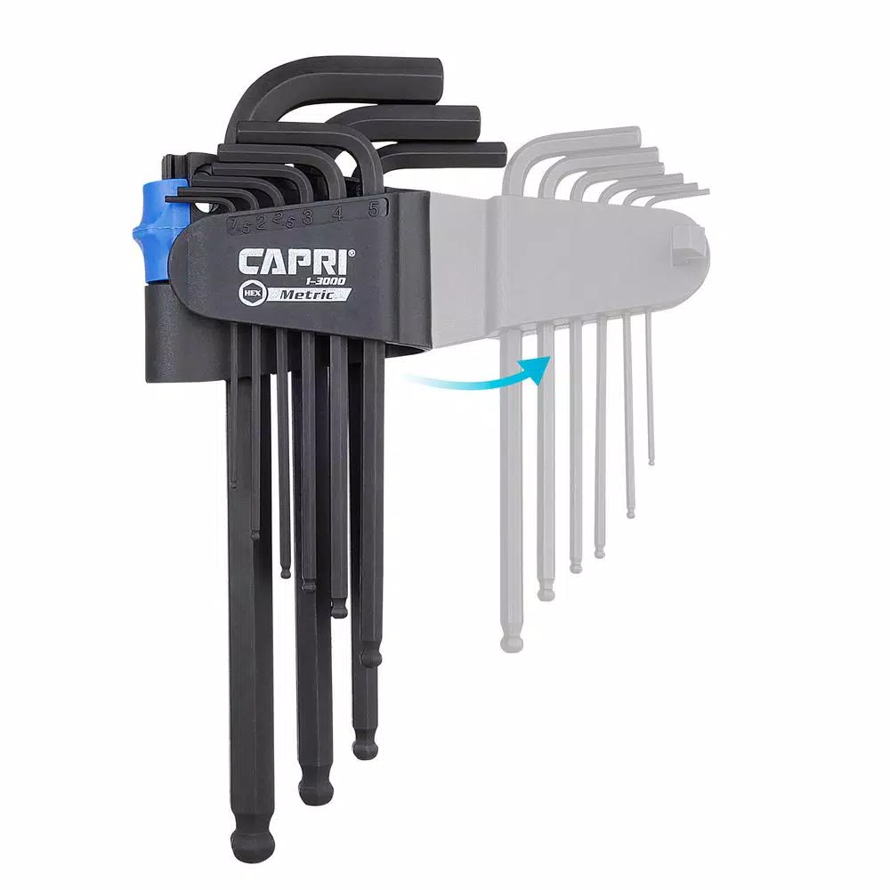 Capri Tools S2 Steel Metric Long Arm Ballpoint Hex Key Wrench Set, 9-Piece