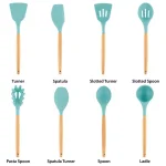 MegaChef 9-Piece Light Teal Silicone and Wood Kitchen Utensil Set thumbnail 7