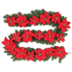 Home Accents Holiday 9 ft. Berry Bliss Pre-Lit LED Artificial Christmas Garland with Red Poinsettias thumbnail 1