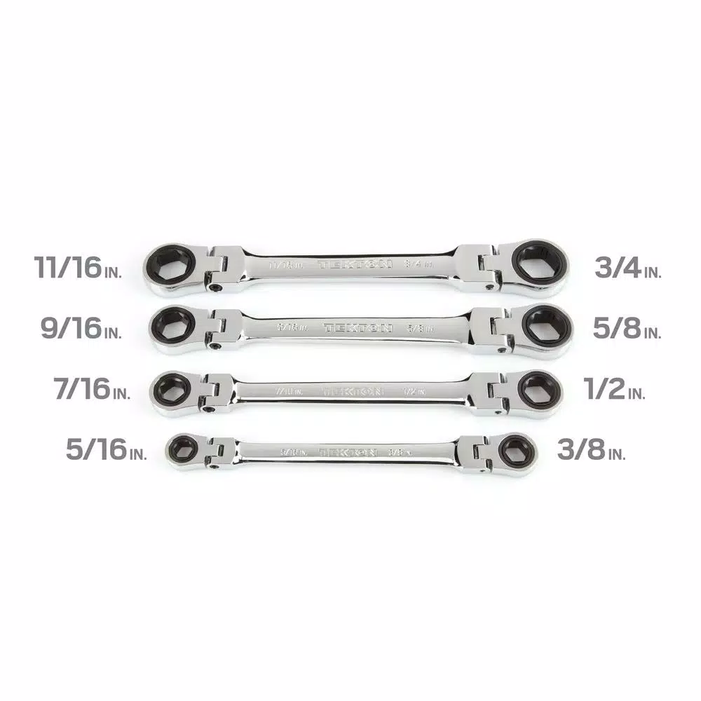 TEKTON 4-Piece Flex-Head Ratcheting Box End Wrench Set, 5/16 in. to 3/4 in.