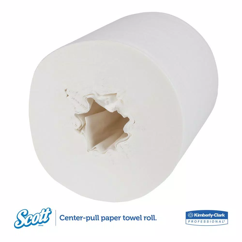 Scott Roll Control Center-Pull White Paper Towels, 8 x 12 in, 700 Sheets per Roll, 6 Rolls per Carton
