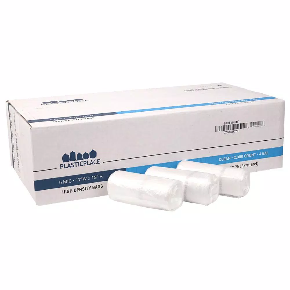 Plasticplace 4 Gal. Clear High-Density Trash Bags, 2000 Count Case