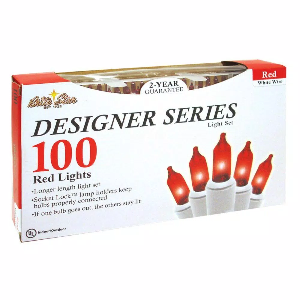 Unbranded Brite Star Designer Series 100-Light Red Mini String Lights with White Wire, 2-Pack