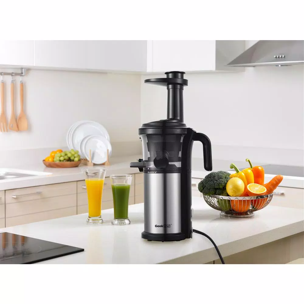 Boyel Living 200W Stainless Steel Slow Masticating Juicer, Quiet Cold Press Juicer with Reverse Function, Silver