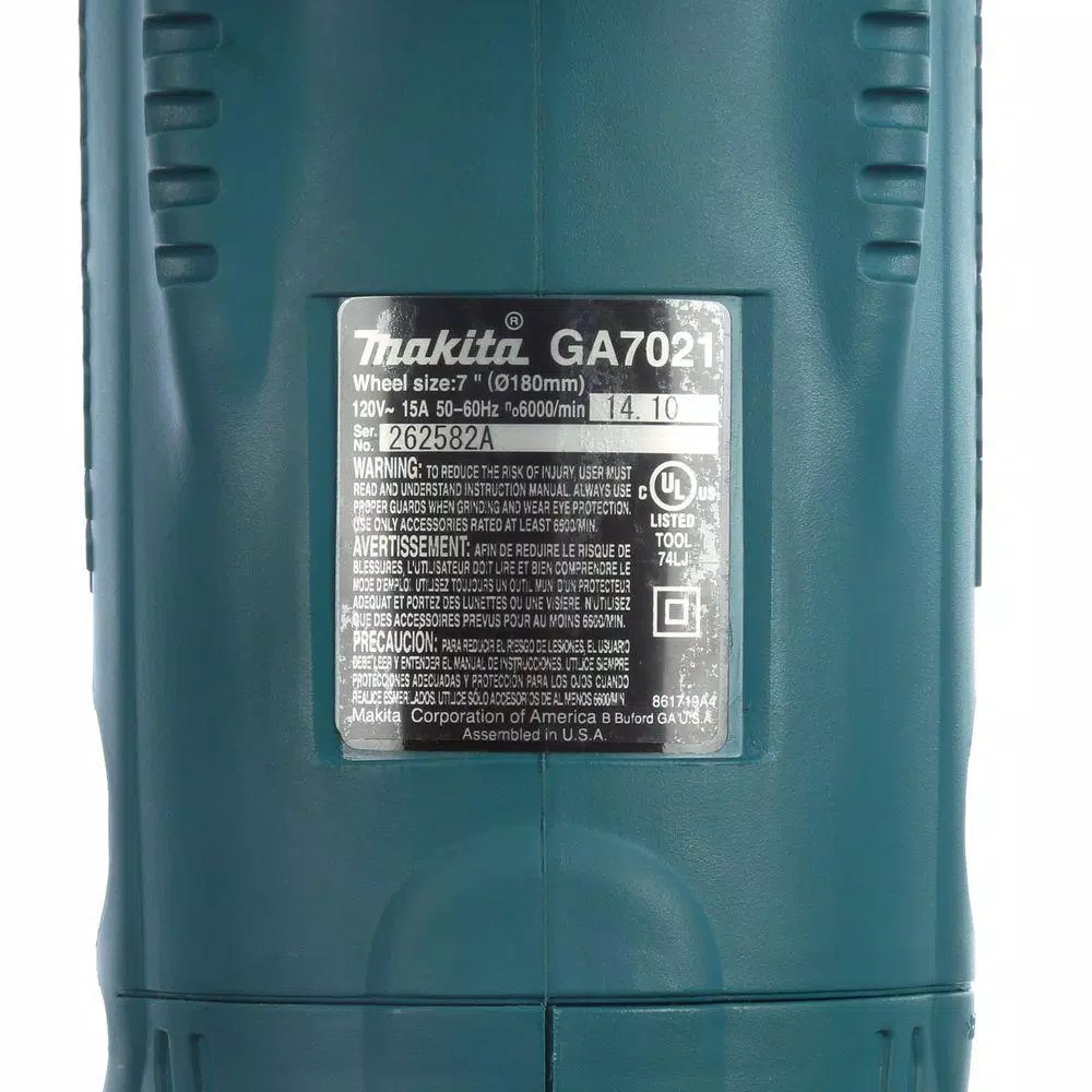 Makita 7 in. Corded Angle Grinder, 15 Amp, 6000 RPM with Grinding Wheel and Side Handle
