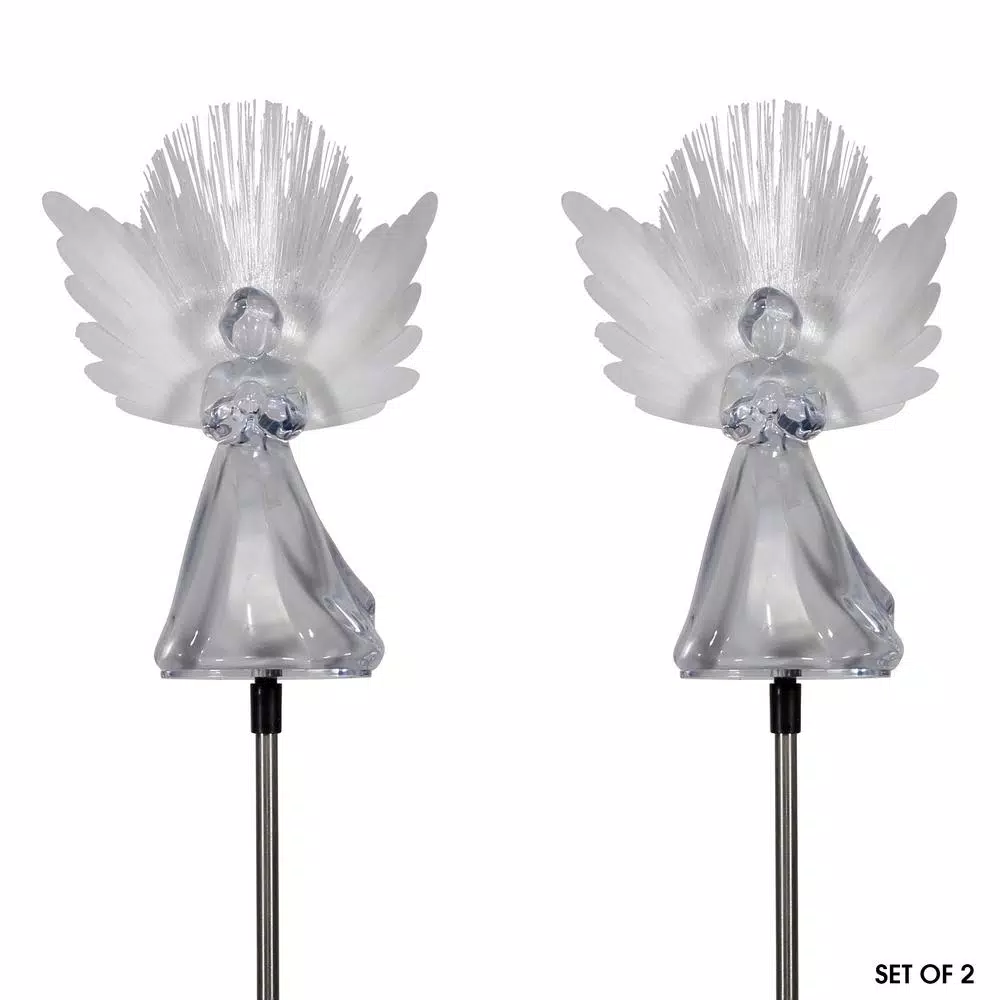 Alpine Corporation Solar Angel Garden Stakes with Fiber Optic Wings, Set of 2
