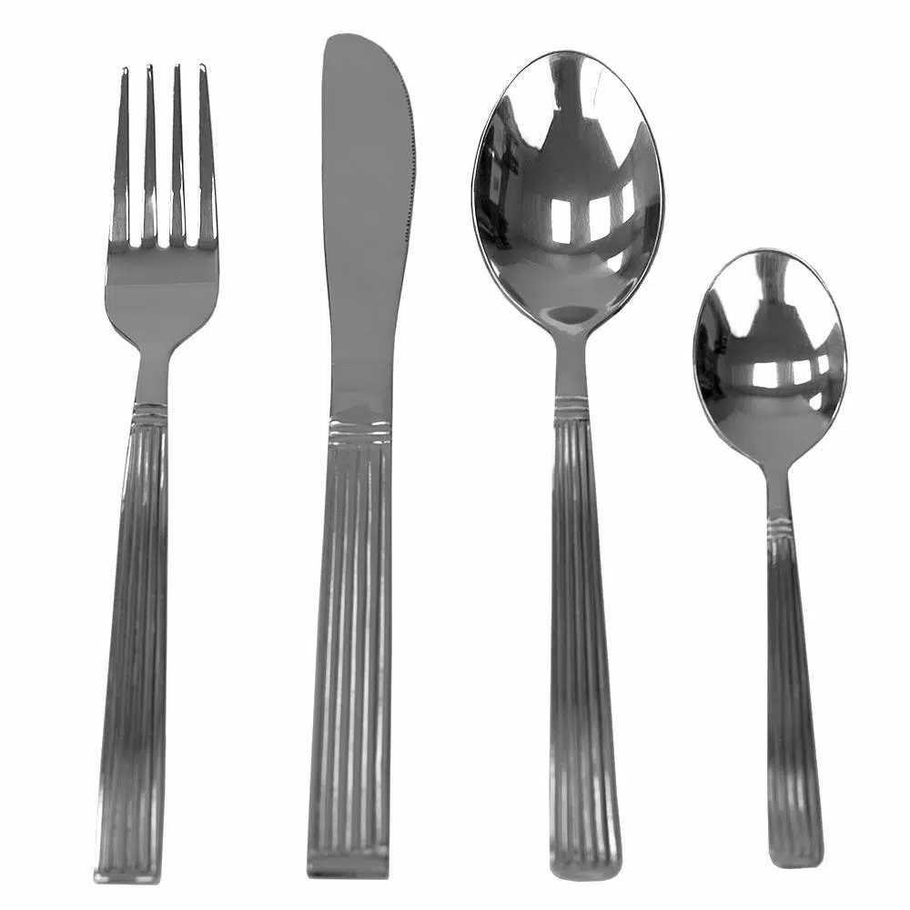 Unbranded Stripes 16-Piece 18/0 Stainless Steel Flatware Set, Silver Modern Silverware