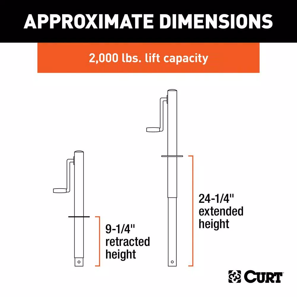 CURT A-Frame Trailer Jack with Side Handle, 2,000 lbs. Capacity, 14.5 in. Travel