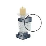 LITTON LANE 11" Contemporary Glass Encased Crystal Bubble Candle Holder with Grey Mirrored Wood Base thumbnail 3