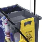 Carlisle 300 lb. Capacity Long Platform Janitor Cart with 5th Wheel and 25 Gal. Nylon Bag thumbnail 4