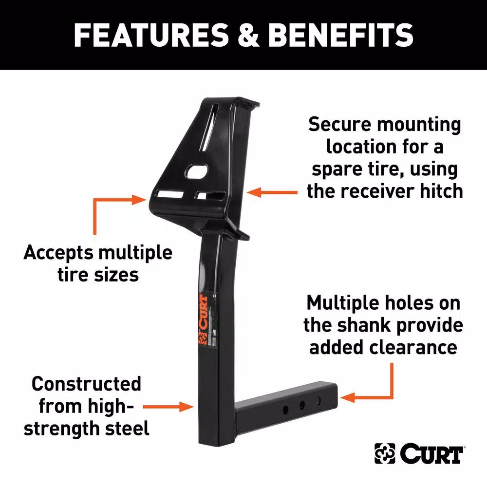 CURT Hitch-Mounted Spare Tire Mount for 2" Receiver