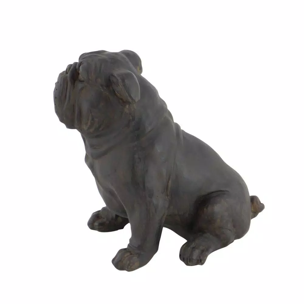 LITTON LANE Polystone Sitting Bulldog Sculpture - Rustic Bronze Dog Statuary