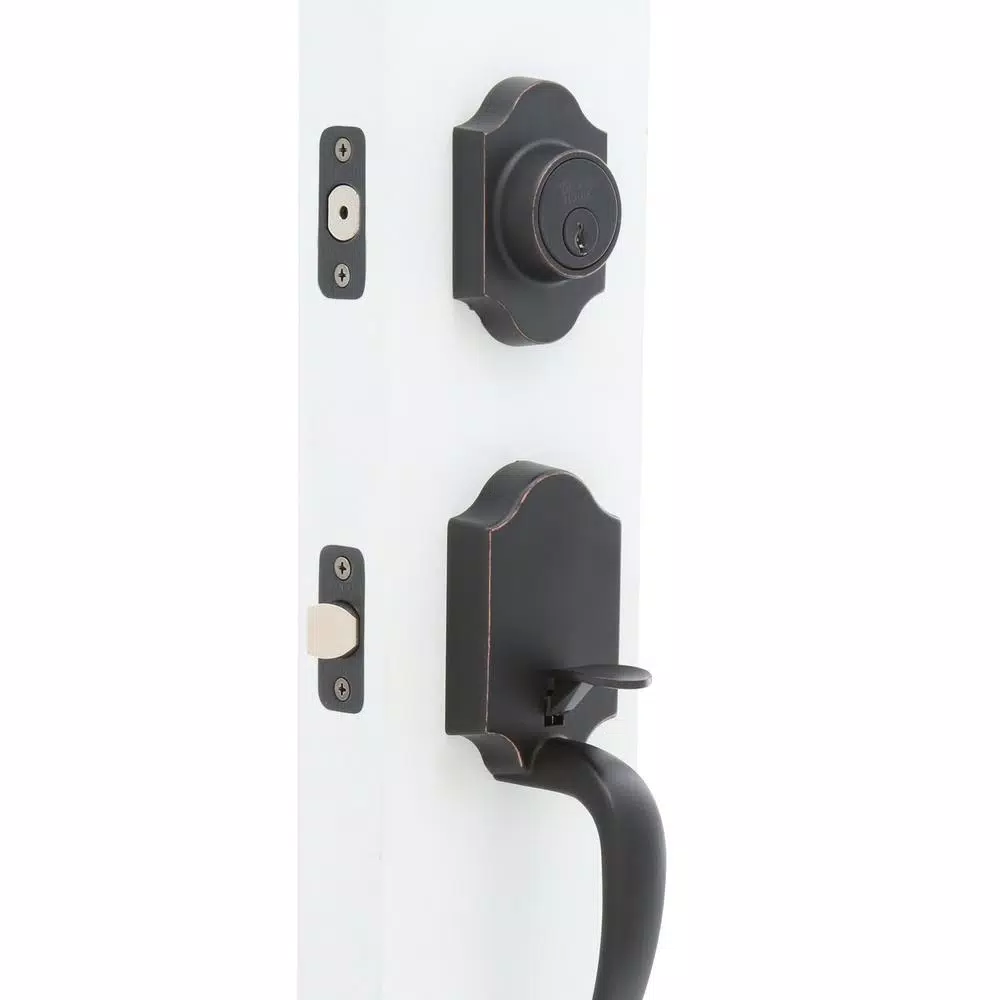 Design House Sussex Oil-Rubbed Bronze Entry Door Handleset with Springdale Lever and Single Cylinder Deadbolt