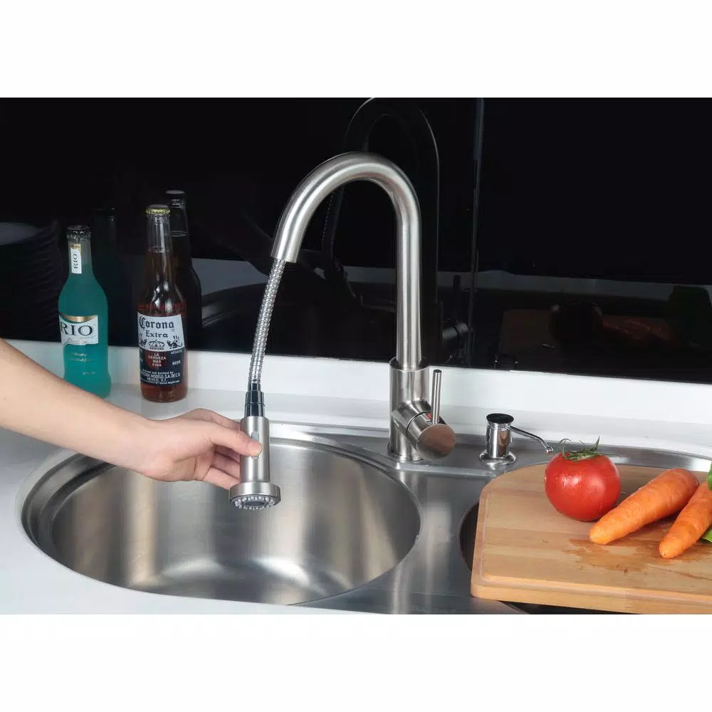 Vanity Art Brushed Nickel Single-Handle Pull-Down Kitchen Faucet with 360 Degree Swivel Spout