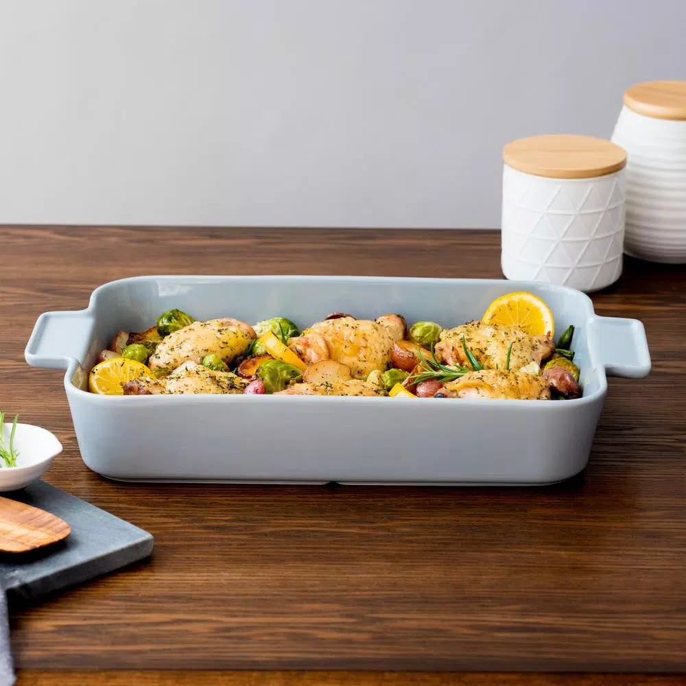 CorningWare 5 Qt. Rectangle Stoneware Baker, 10 in. x 15 in., Ash Gray