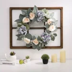 Glitzhome 22 in. Hydrangea Rose Wreath with 28 in. Wooden Window Frame Decor thumbnail 7