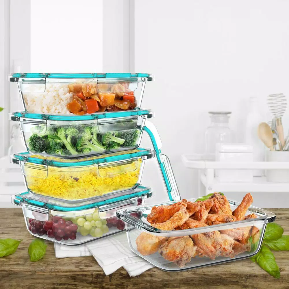 Classic Cuisine 10-Piece Borosilicate Glass Food Storage Container Set with Leak-Resistant Snap Lids