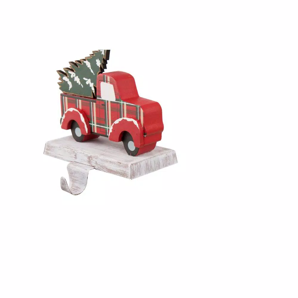 Glitzhome Red Car and Truck Wooden/Metal Stocking Holders, Set of 2