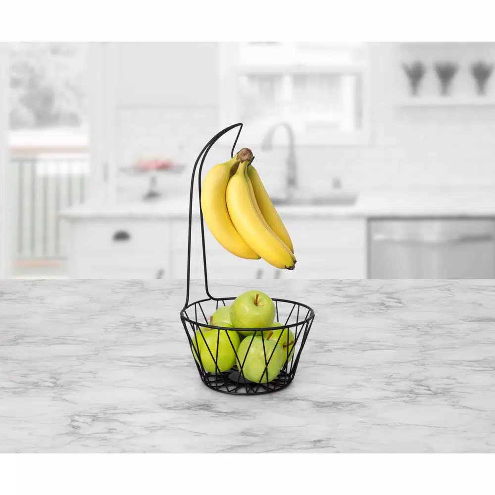Spectrum Paxton Fruit Tree Steel Banana Stand and Fruit Bowl, Black