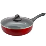Oster Herscher 3.5 qt. Aluminum Nonstick Saute Pan with Glass Lid, Red Gloss thumbnail 1