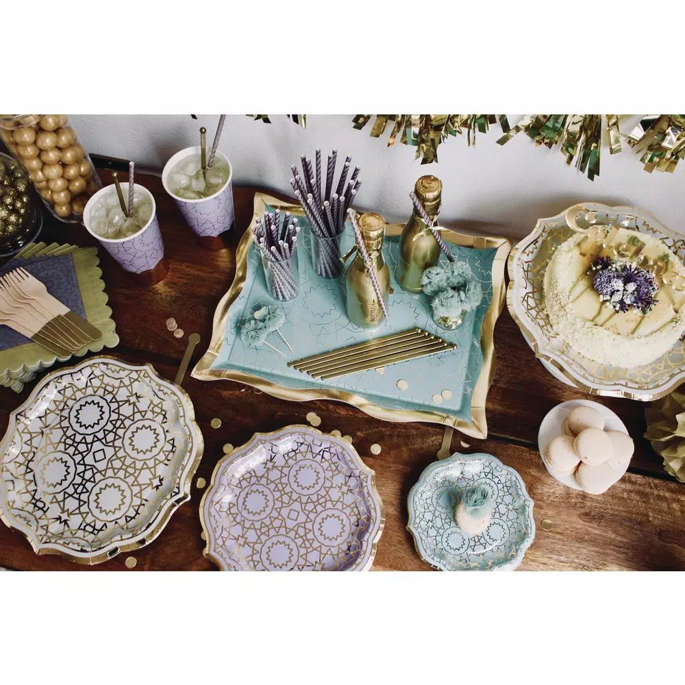 Sugar Plum Party SugarPlum Collection Boho Sage and Gold Octagon Dessert Plates, 16-Piece Set