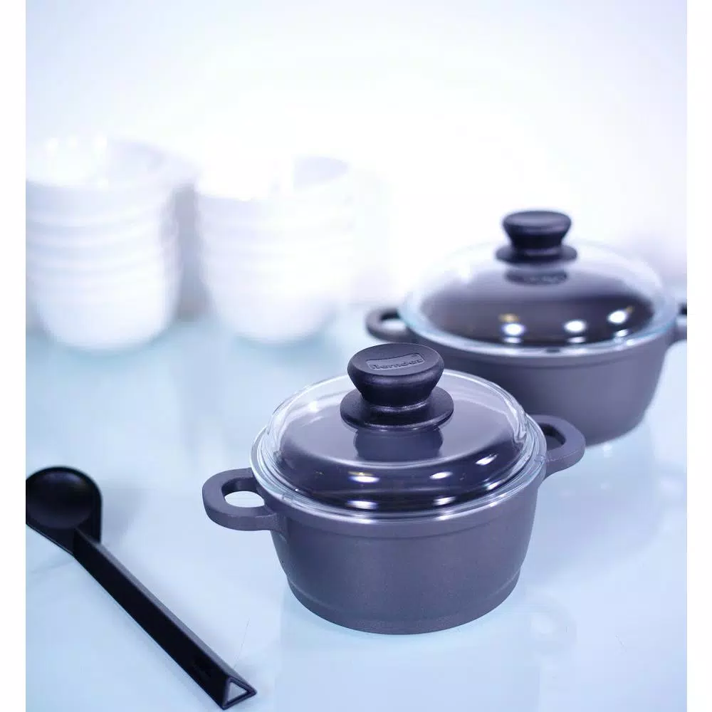 Berndes Tradition 1.25 Qt. Round Cast Aluminum Nonstick Dutch Oven with Glass Lid, Gray