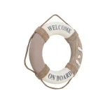 LITTON LANE 16 in. Coastal Living Decorative Life Ring Wall Decor - White & Brown Nautical Lifebuoy with Rope Hanger thumbnail 2
