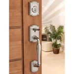 Baldwin Prestige Wesley Single Cylinder Satin Nickel Handleset with Arch Rose Carnaby Knob and SmartKey Security thumbnail 8