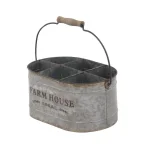 LITTON LANE Distressed Silver Iron 6-Bottle Oval Wine Caddy with Fir Wood Handle thumbnail 5
